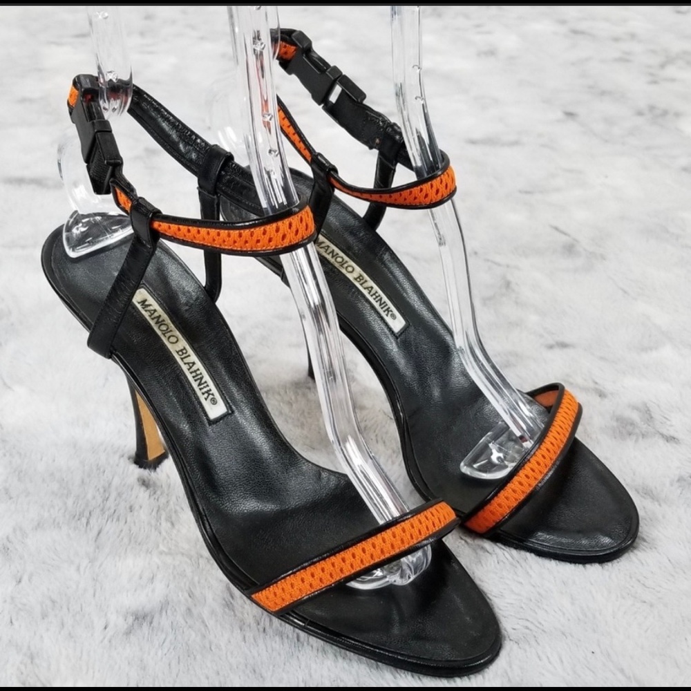 Manolo Blahnik Sandals 38.5 8 Black Heels Sporty